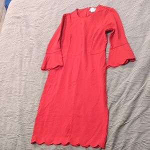 Skirt Society || Medium || Red Scalloped Hem Dress With Bell Sleeves